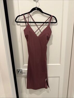GBG Los Angeles Mauve Sparkle Strappy V-Neck Mini Dress
